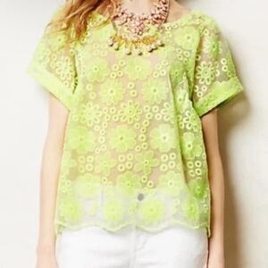 Meadow Rue Lime Green Floral Lace Blouse